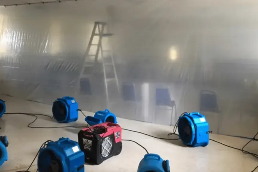 Drying equipment running in a commercial space after a water loss